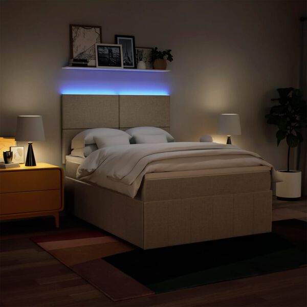 vidaXL Боксспринг легло с матрак, кремаво, 140x190 см, плат