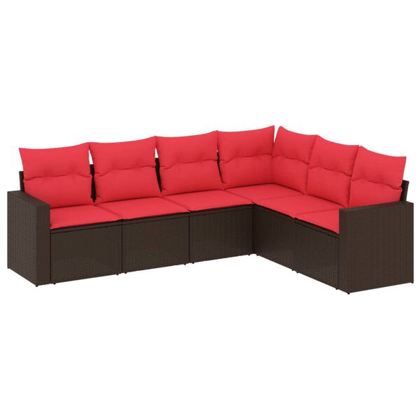 vidaXL Градински комплект с възглавници, 6 части, кафяв, полиратан