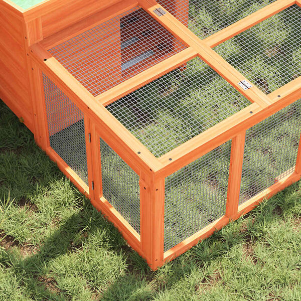 vidaXL Клетка за зайци кафява 144x123x67,5 см борово дърво масив