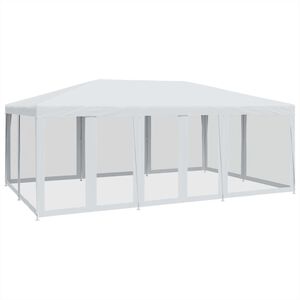 vidaXL Парти палатка с 10 мрежести странични стени, бели, 6x4 м, HDPE
