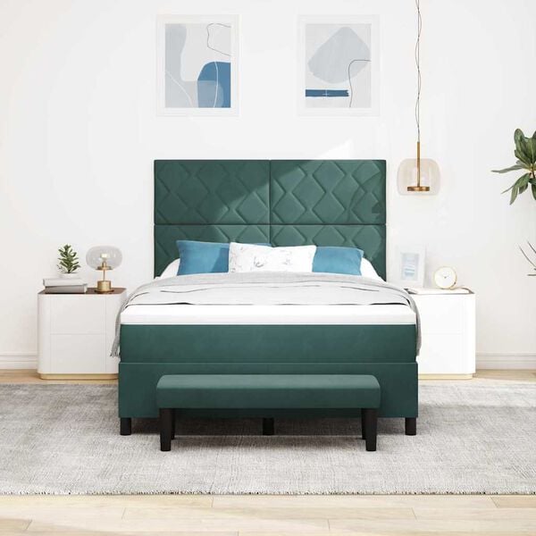 vidaXL Легло с пружинирана основа Тъмен зелен 140 x 190 cm Кадифе