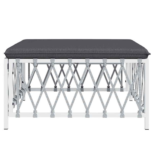 vidaXL Градинска табуретка за крака с възглавница, бяла, тъкан плат