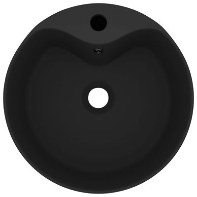 vidaXL Луксозна мивка с преливник черен мат 36x13 см керамика