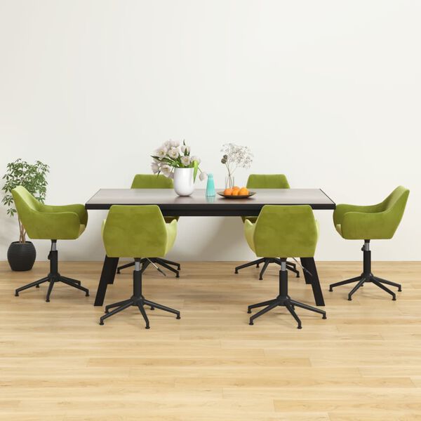 vidaXL Въртящи се трапезни столове, 6 бр, светлозелени, кадифе