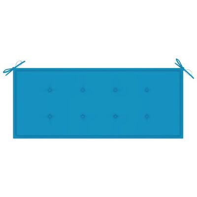vidaXL Пейка Батавия със синя възглавница, 120 см, тик масив