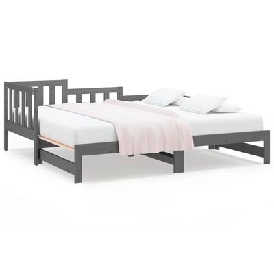 vidaXL Разтегателно дневно легло, сиво, 2x(80x200) см, бор масив
