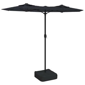 vidaXL Градински чадър с двоен покрив и LED, черен, 316x145 см