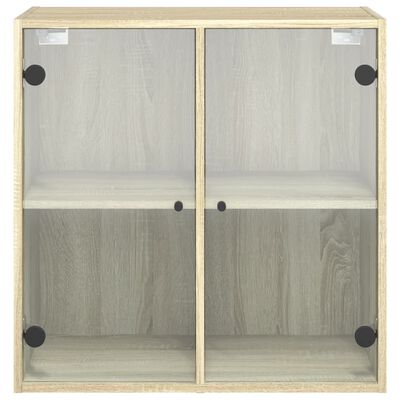 vidaXL Стенен шкаф със стъклени врати, дъб сонома, 68x37x68,5 cm
