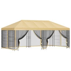 vidaXL Беседка със страници 6 x 3 m Кремаво Полиестер и стомана 190