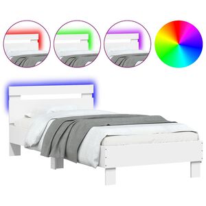 vidaXL Рамка за легло с горна табла и LED осветление, бяла, 75x190 см