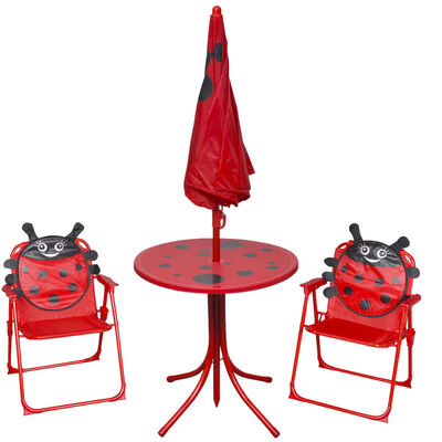 vidaXL Детски градински бистро комплект от 3 части, с чадър, червен