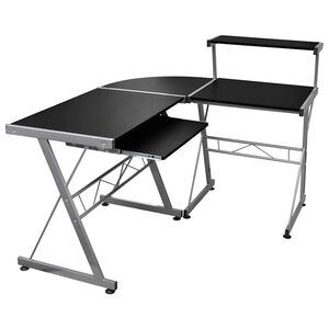 vidaXL Ъглово компютърно бюро, черно, 132x112x99 см, инженерно дърво