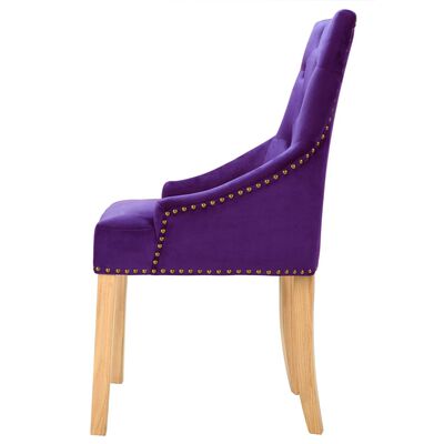 vidaXL Трапезни столове, 6 бр, лилави, дъб масив и кадифе