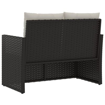vidaXL Градинска пейка с възглавници, черна, 105 см, полиратан