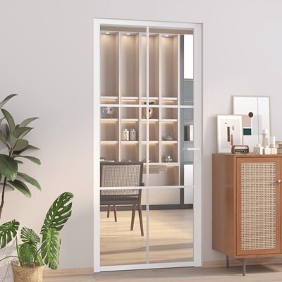 vidaXL Интериорна врата 93x201,5 см бяла ESG стъкло и алуминий