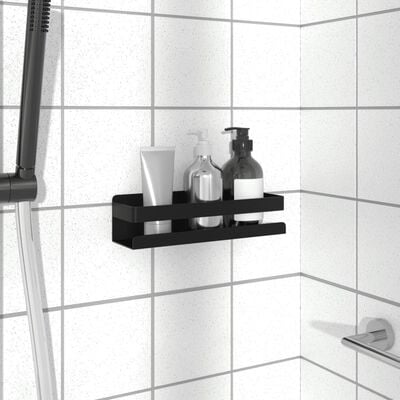 vidaXL Рафт за душ, черен мат, 23x6,5x6 см, неръждаема стомана 304