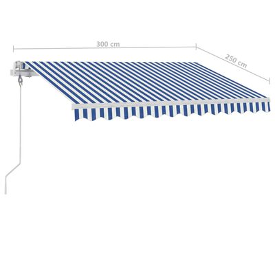 vidaXL Автоматичен сенник LED сензор за вятър 300x250 см синьо и бяло