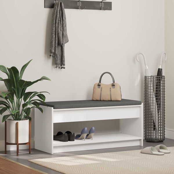 vidaXL Пейка за коридор с възглавница с рафт Бял 103 x 38 x 45 см