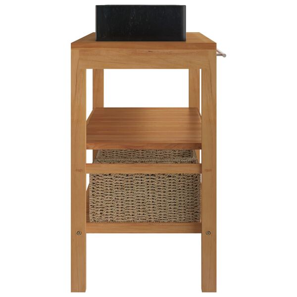 vidaXL Шкаф за баня от тиково дърво масив с черни мивки от мрамор