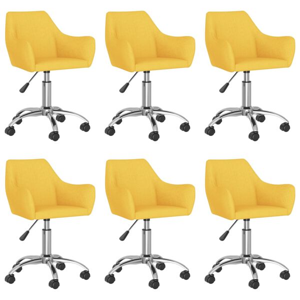 vidaXL Въртящи се трапезни столове, 6 бр, жълти, текстил