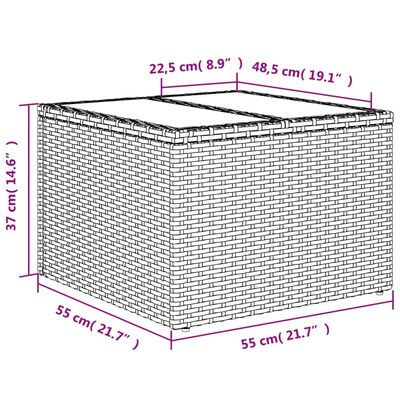 vidaXL Градинска маса със стъклен плот сива 55x55x37 см полиратан