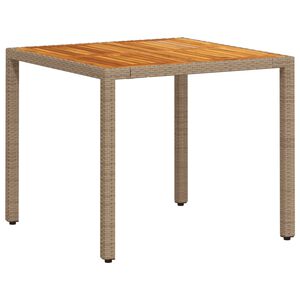 vidaXL Градинска маса, бежов, 90x90x75 см, полиратан и акациево дърво