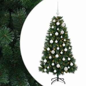 vidaXL Изкуствена коледна елха с топки 120 см 150 LED светодиода