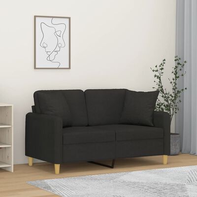 vidaXL 2-местен диван с декоративни възглавници черен 120 см плат