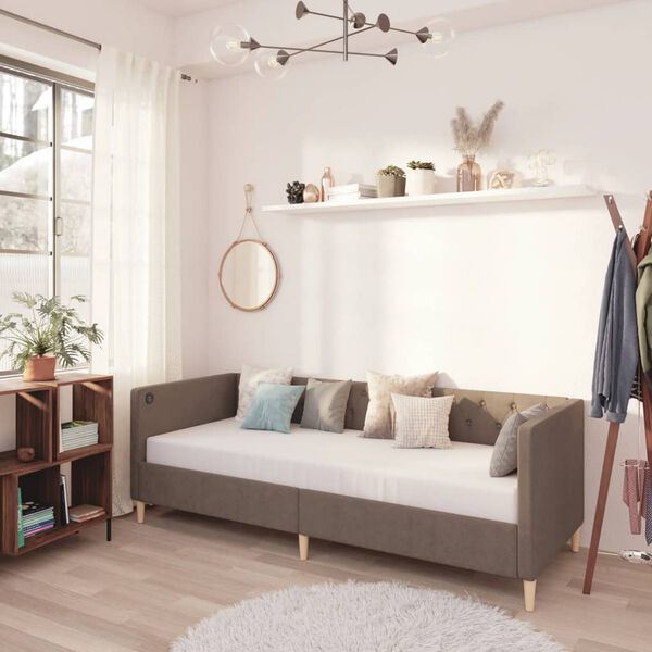 vidaXL Дневно легло с матрак, USB, таупе, текстил, 90x200 см
