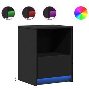 vidaXL Нощни шкафчета с LED, 2 бр, черно, инженерна дървесина