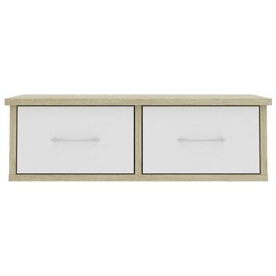 vidaXL Стенен рафт с чекмеджета, бяло и дъб сонома, 60x26x18,5 см, ПДЧ