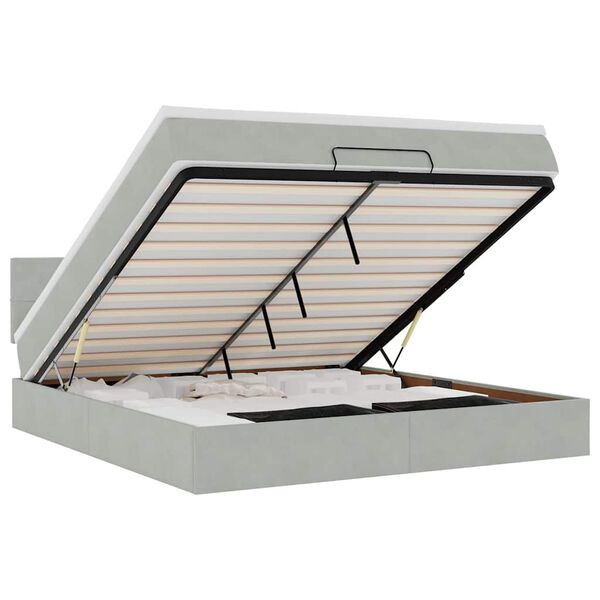 vidaXL Османска легло с матрак и LED, светлосиво, 180x200 см, кадифе