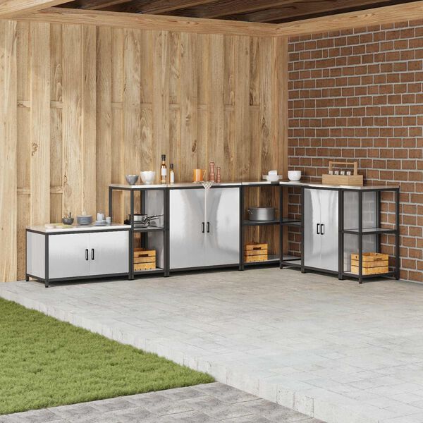 vidaXL Съхранение в кухнята с рафт Сребрист 60 x 50 x 92 см Стомана