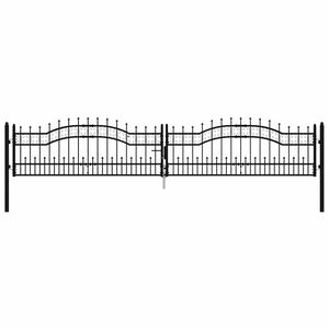 vidaXL Оградна порта KAMPEN с връх, черна, 394,5x78 см, стомана