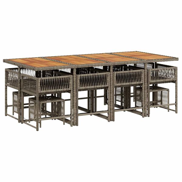 vidaXL Градински комплект от 13 части с възглавници сив полиратан