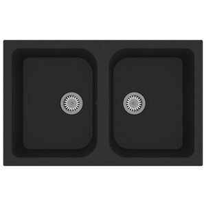 vidaXL Кухненска мивка Черно 76 x 48 x 30 см Кварц и смола