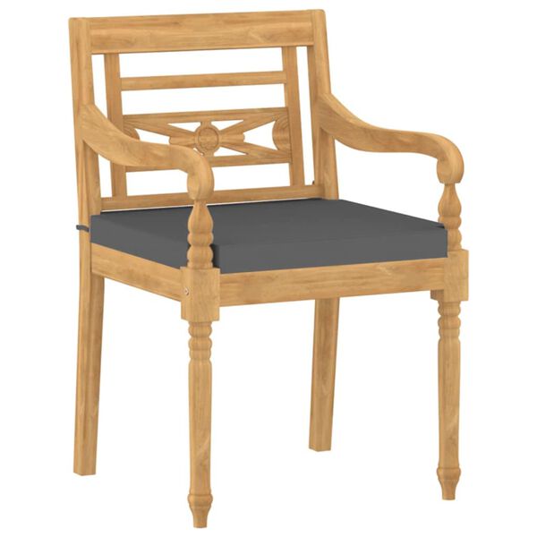 vidaXL Столове Батавия с възглавници, 8 бр, тиково дърво масив