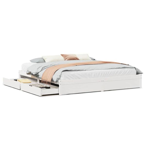 vidaXL Рамка за легло без матрак, бял, 180x200 см, бор масив