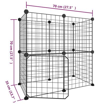 vidaXL Клетка за животни с врата, 12 панела, черна, 35x35 см, стомана