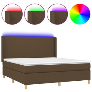vidaXL Боксспринг легло с матрак и LED, тъмнокафяво, 160x200 см, плат