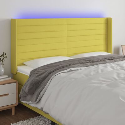 vidaXL LED горна табла за легло, зелена, 163x16x118/128 см, плат