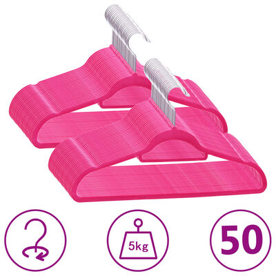 vidaXL 50 бр Комплект закачалки за дрехи антиплъзгащи розово кадифе