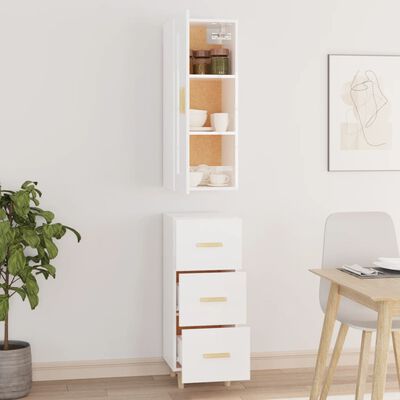 vidaXL Висок шкаф, бял гланц, 35x34x180 см, инженерно дърво