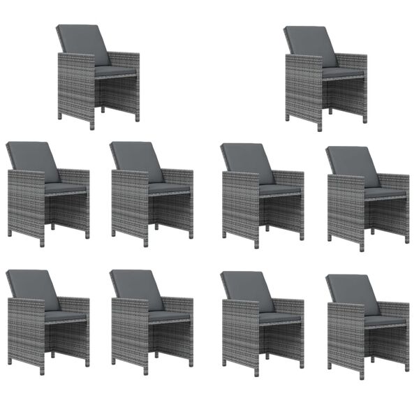 vidaXL Градински трапезен комплект 11 части възглавници полиратан сив