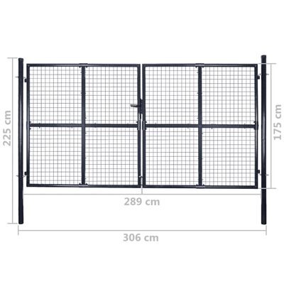 vidaXL Портална дворна врата, поцинкована стомана, 289x175 см, сива