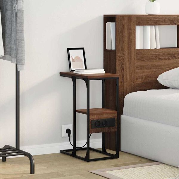 vidaXL Нощен шкаф Кафяв дъб 41.5 x 26 x 60.5 см Инженерно дърво