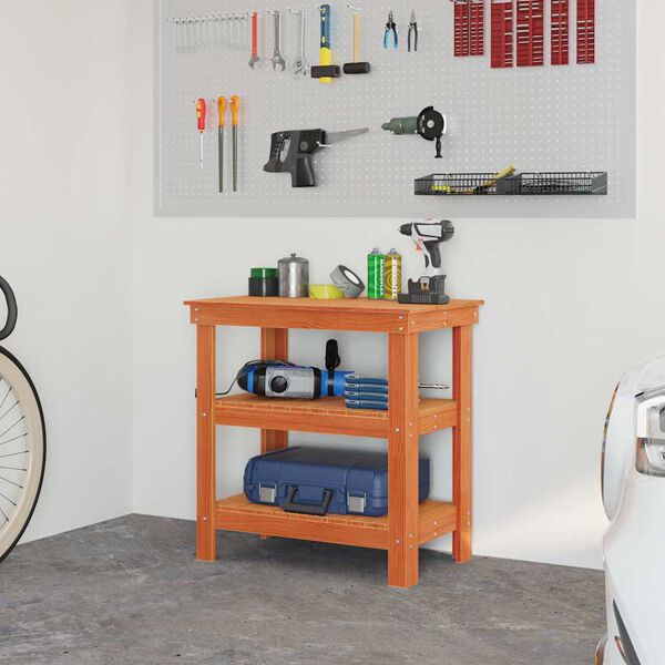 vidaXL Работна маса с рафт Кафяво с восъчно покритие 78,5 x 50 x 80 см