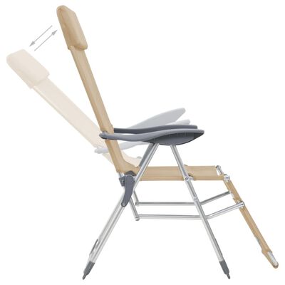 vidaXL Сгъваеми къмпинг столове с опори за крака 2 бр кремав textilene