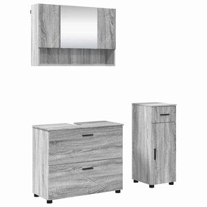 vidaXL Комплект мебели за баня 3 бр. Сив Сонома 76,5 x 35 x 64 см