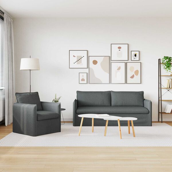 vidaXL Диван 2 pcs Тъмен сив 196 x 82 x 85 см текстил